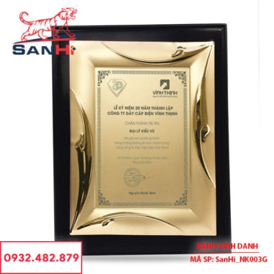 Bảng Vinh Danh Đồng mạ vàng SanHi-NK003G
